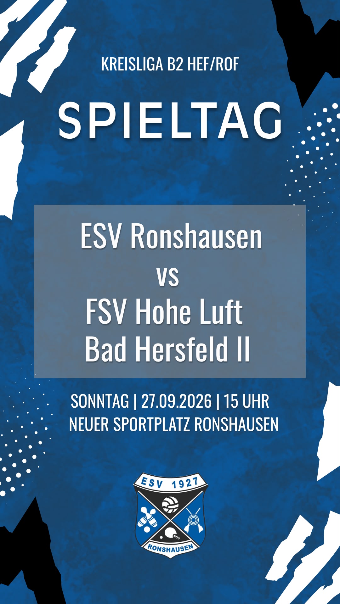 ESV Ronshausen vs. FSV Hohe Luft Bad Hersfeld II – 9. Spieltag KLB Gruppe 2 (Saison 2026/27)