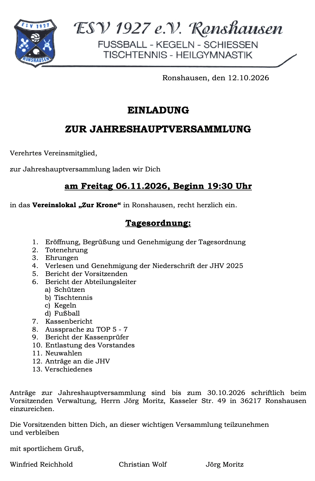 Jahreshauptversammlung 2026